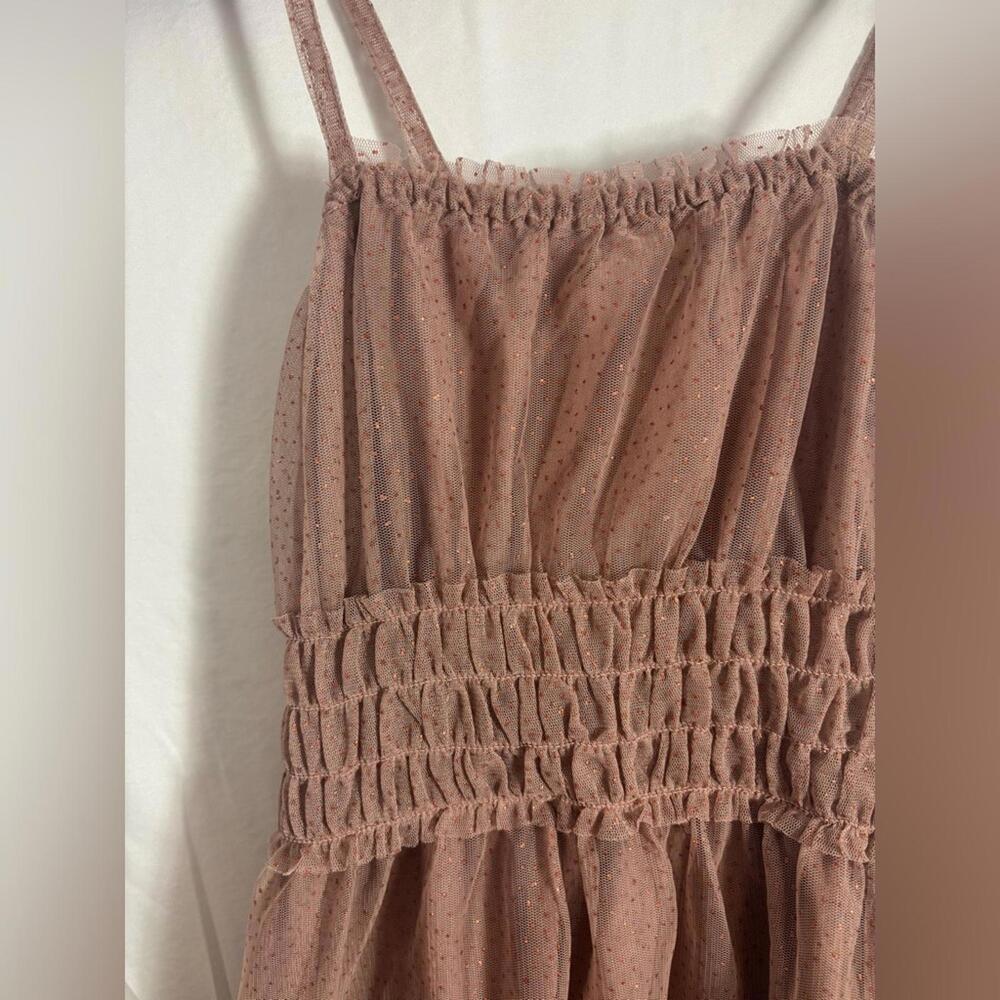 Dusty Rose Glitter Polka Dot Babydoll Cross back Mesh Fairy Midi Dress Size S-M - Picture 14 of 14